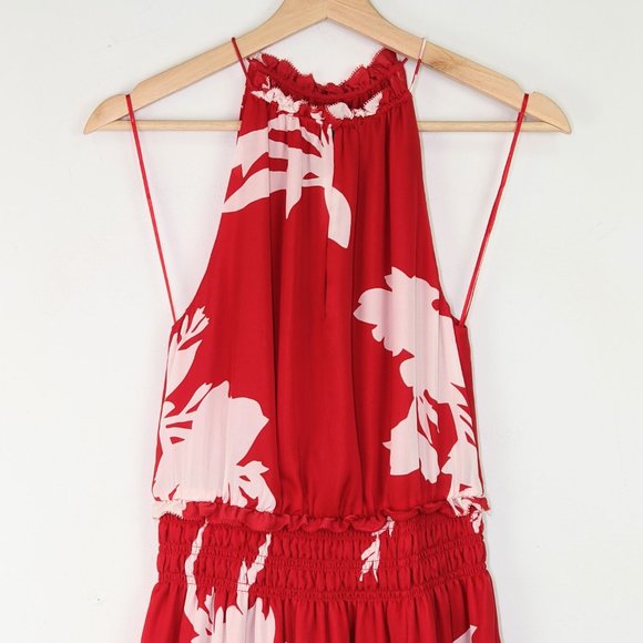 NWT Joie Jerelle Dress 100% Silk Sundress Tropic Red Floral Smocked Waist XS - Picture 11 of 11